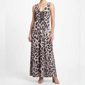 Vintage NY Collection Y2K Leopard Maxi Dress Beaded Boho Chic McBling Large ​